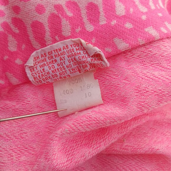 Medium Vintage Blouse Abstract Print Pink White Button-Up Size 10 1960's Mod - Picture 6 of 7